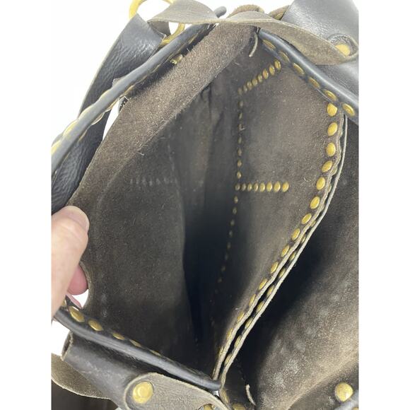 Paolo Angelucci Leather Black Brass Hardwear Studded Tote Bag Retail $400.00 - Picture 9 of 16